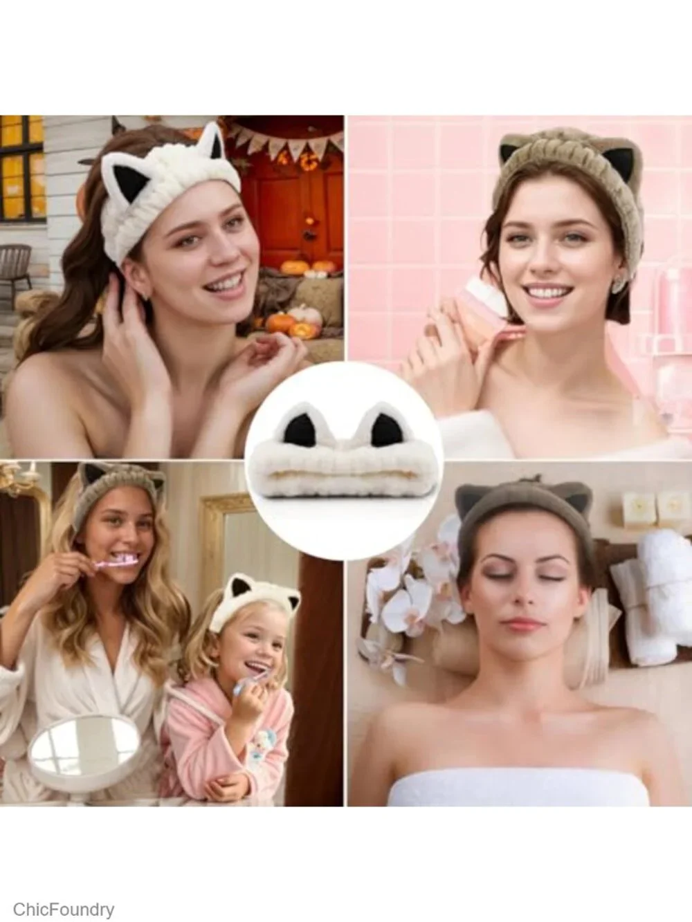 2-Pack Cat Ear Spa Headbands for Washing Face Skincare Fleece Hair Wraps